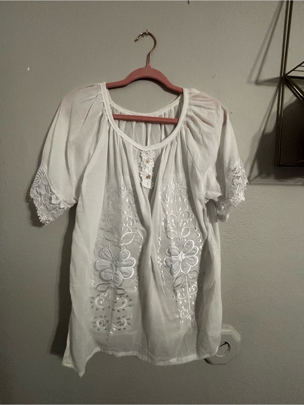 White Embroidered Peasant Top - Women's Lightweight Blouse